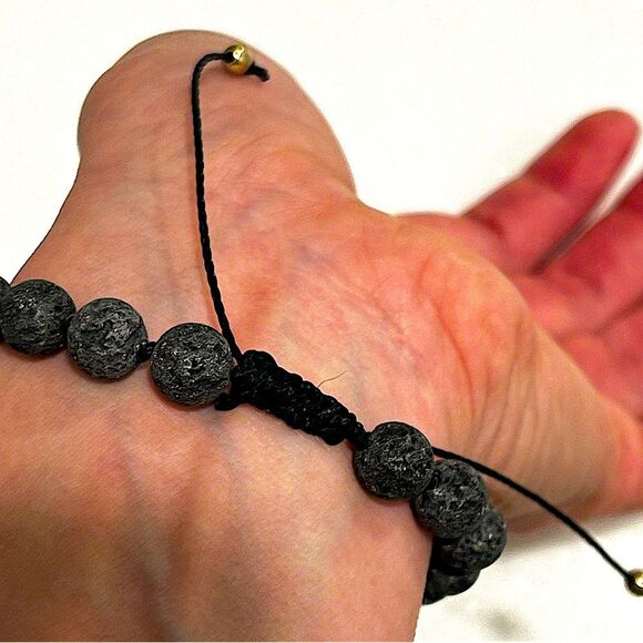Dark Grey Lava Handmade Adjustable Beaded Bracelet - Picture 3 of 3
